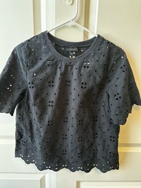 Who What Wear Women’s Black Eyelet Short Sleeve Top Sz. M 100% Cotton